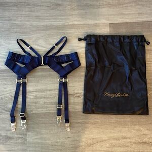 *RARE* 45% OFF Honey Birdette Elvis Navy Garter Belt Size XS WITH BAG!!!